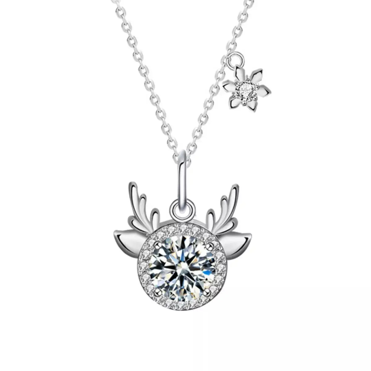 1 Carat Moissanite 925 Sterling Silver Deer Antler Pendant Necklace by Trendsi