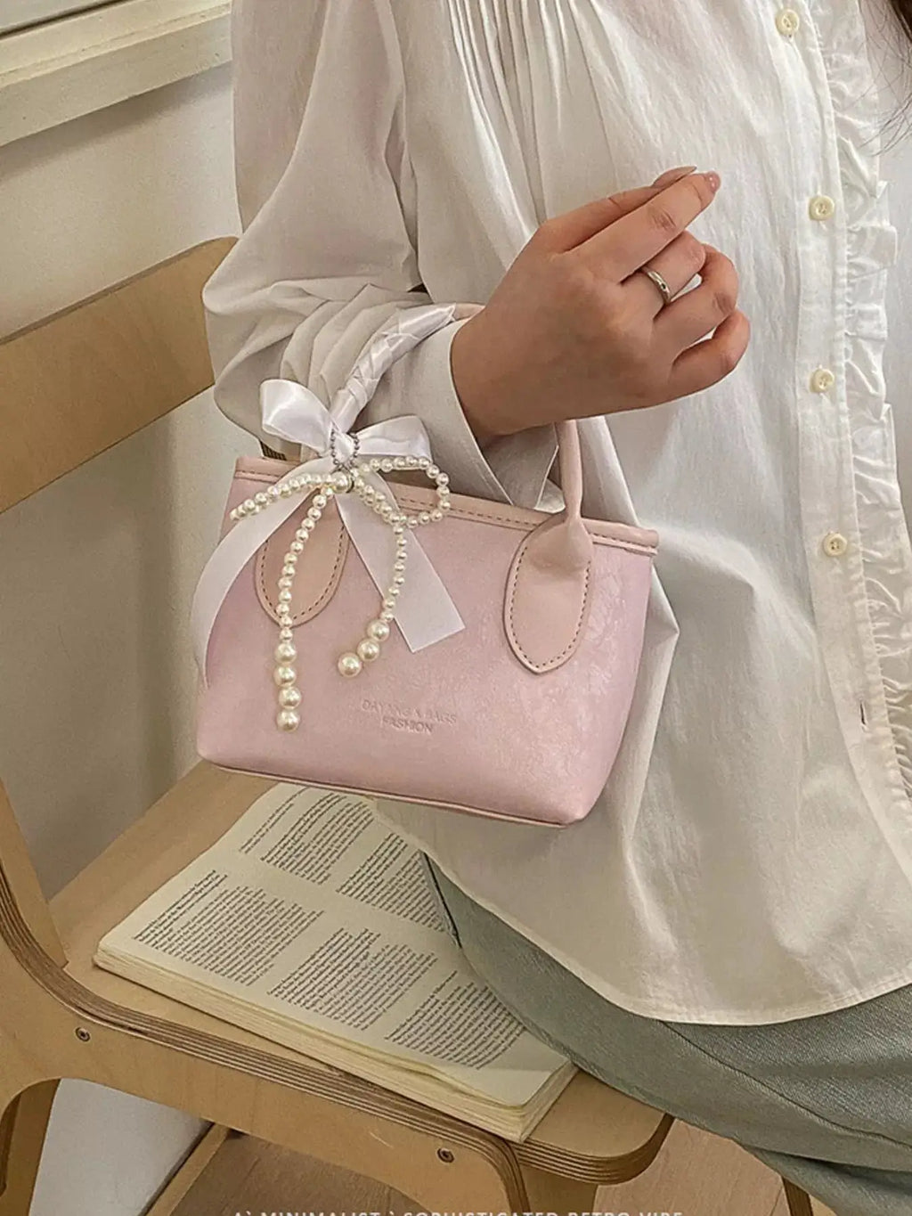 Pearl Bow Charm Crossbody Bag by Trendsi