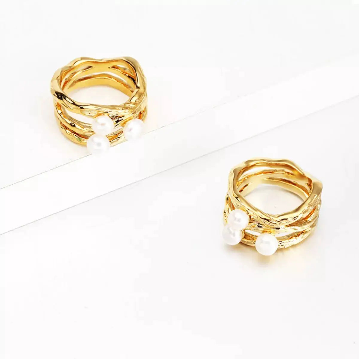 Synthetic Pearl 18K Gold-Plated Copper Ring by Trendsi