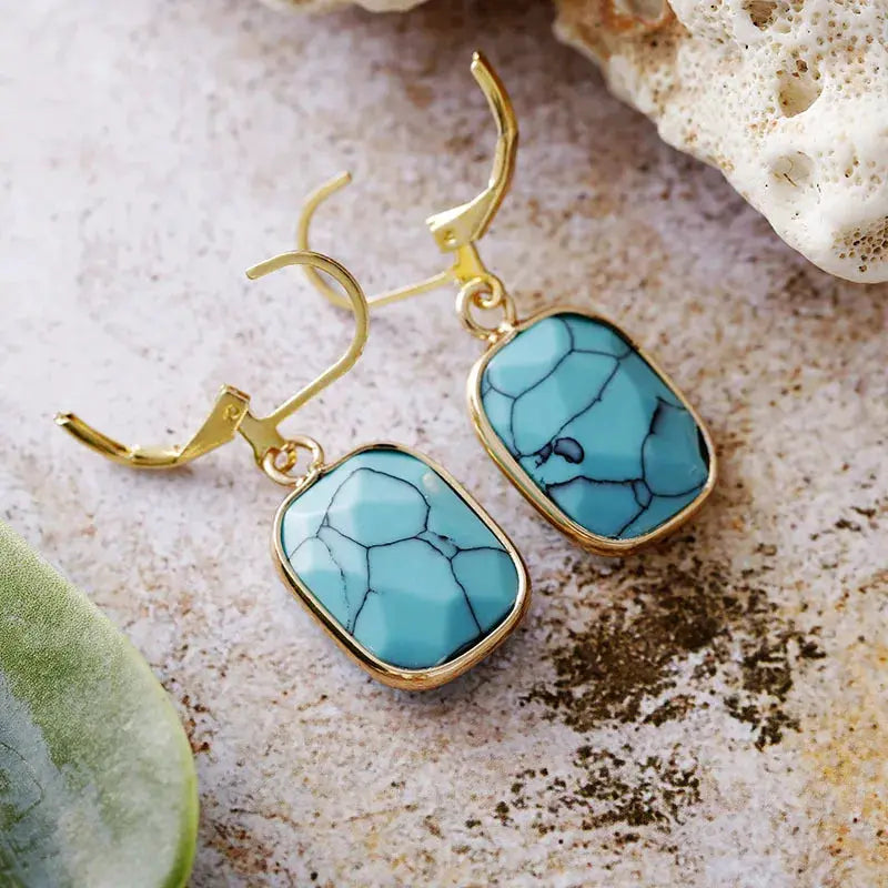 Copper Natural Stone Dangle Earrings by Trendsi