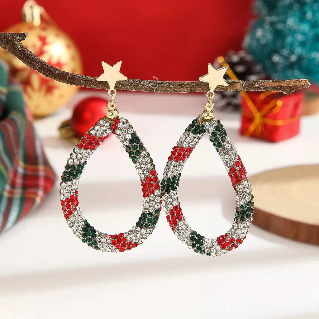 Christmas Rhinestone Teardrop Earrings by Trendsi