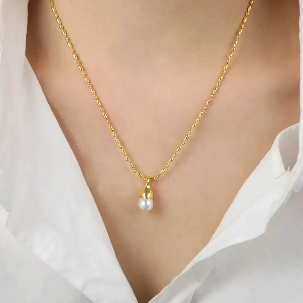 Titanium Steel Pearl Pendant Necklace by Trendsi