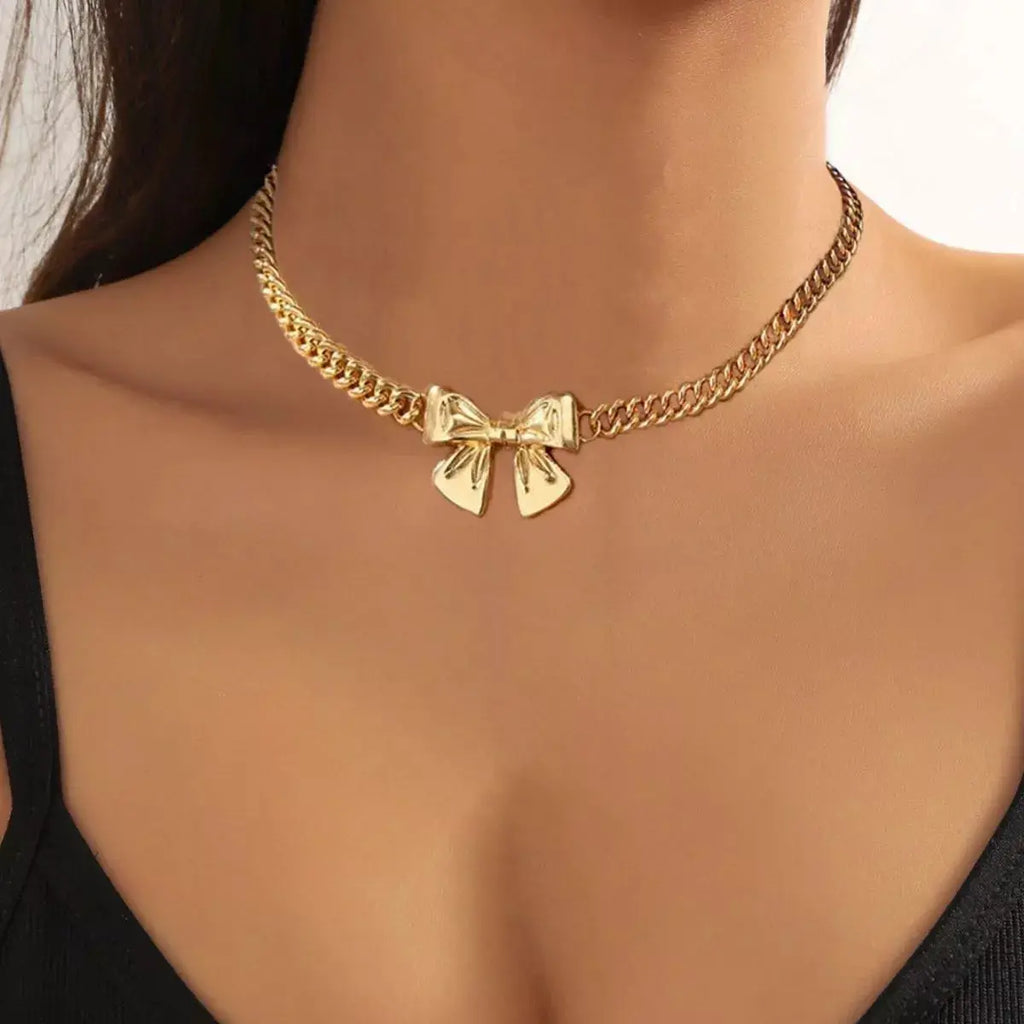 18K Gold-Plated Bowknot Chain Necklace by Trendsi