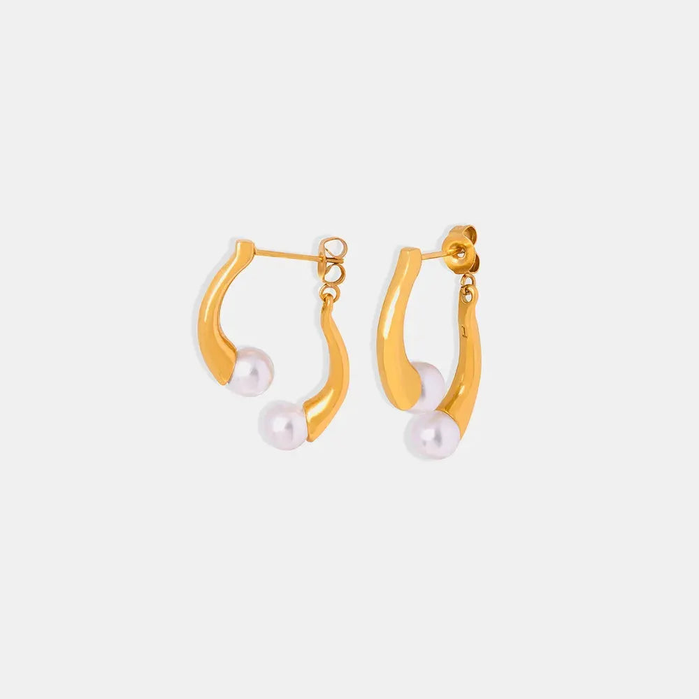 Synthetic Pearl Asymmetrical Titanium Steel Earrings by Trendsi