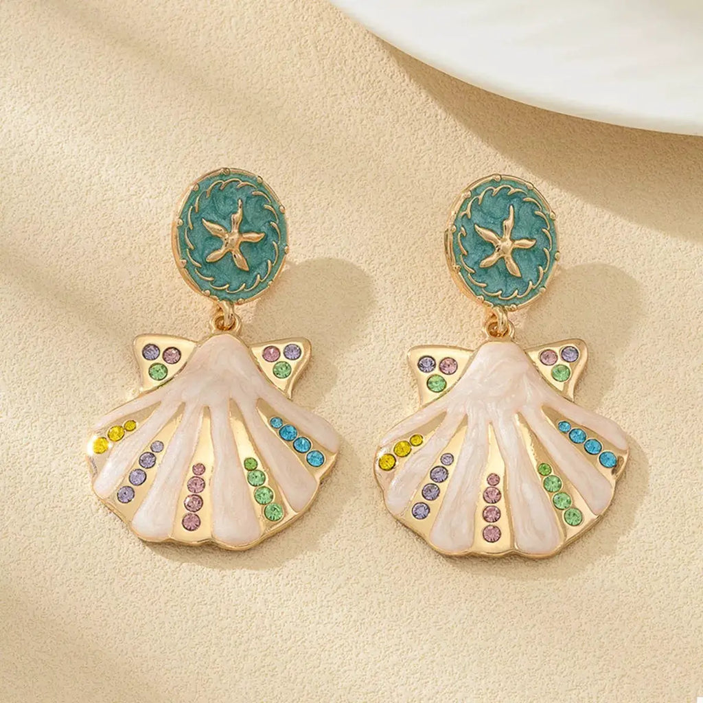 Rhinestone Shell Dangle Earrings by Trendsi