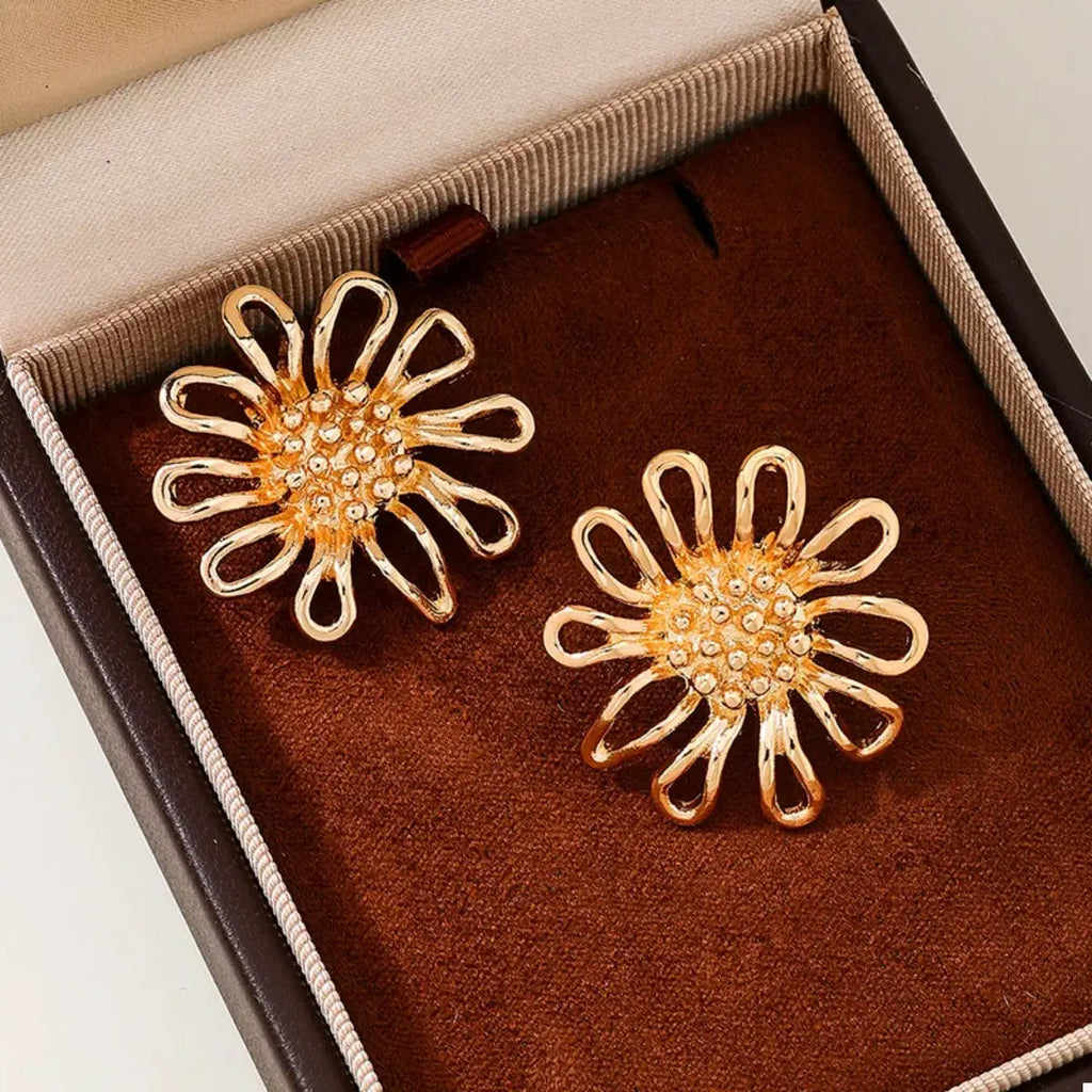 18K Gold-Plated Flower Stud Earrings by Trendsi