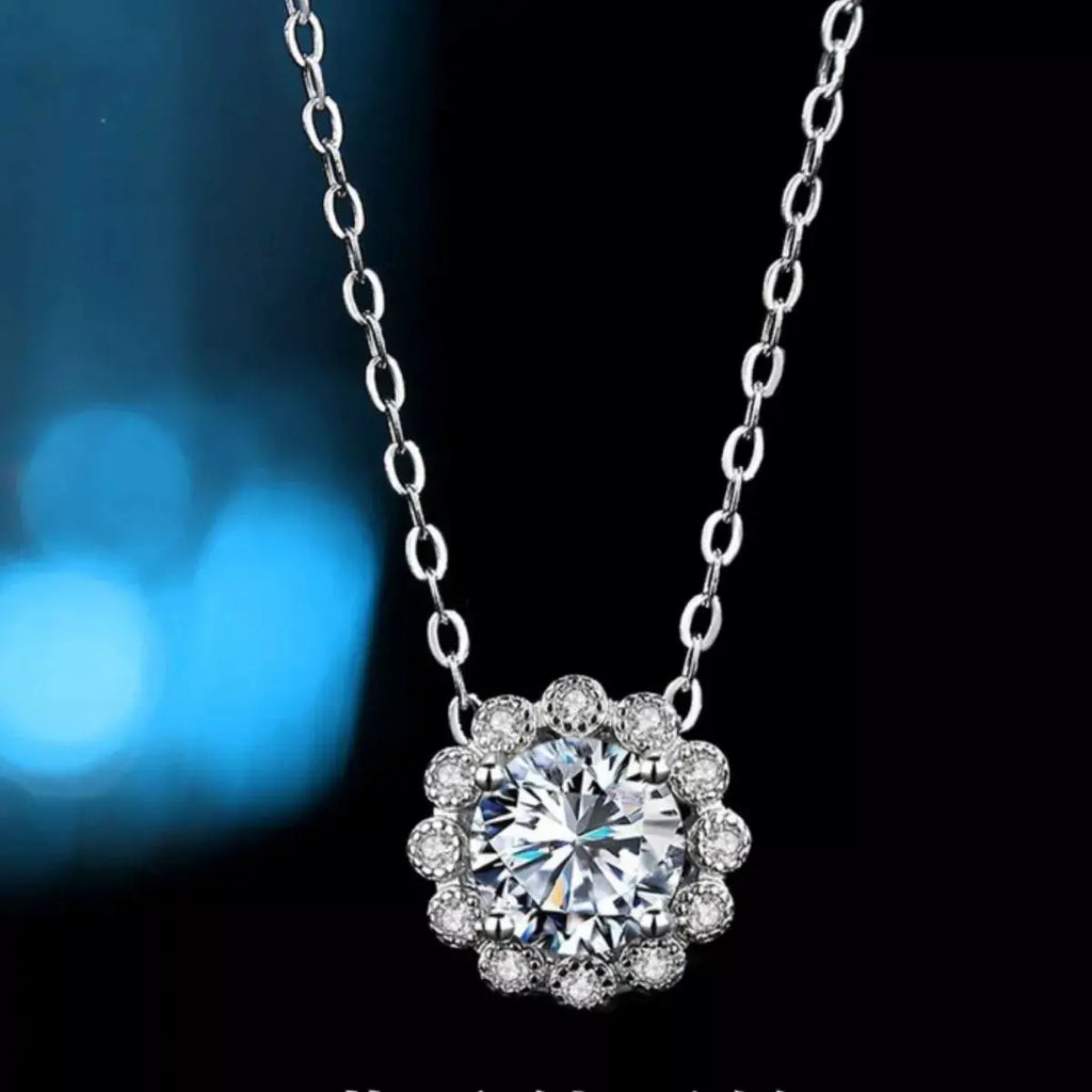 1 Carat Moissanite 925 Sterling Silver Flower Necklace by Trendsi