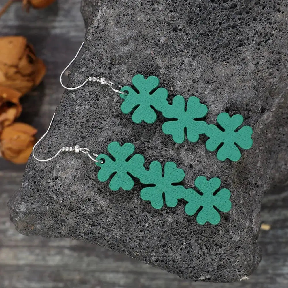 Lucky Clover Wooden Dangle Earrings by Trendsi