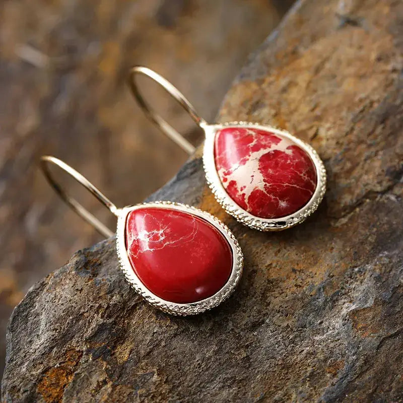 Copper Natural Stone Teardrop Shape Earrings by Trendsi