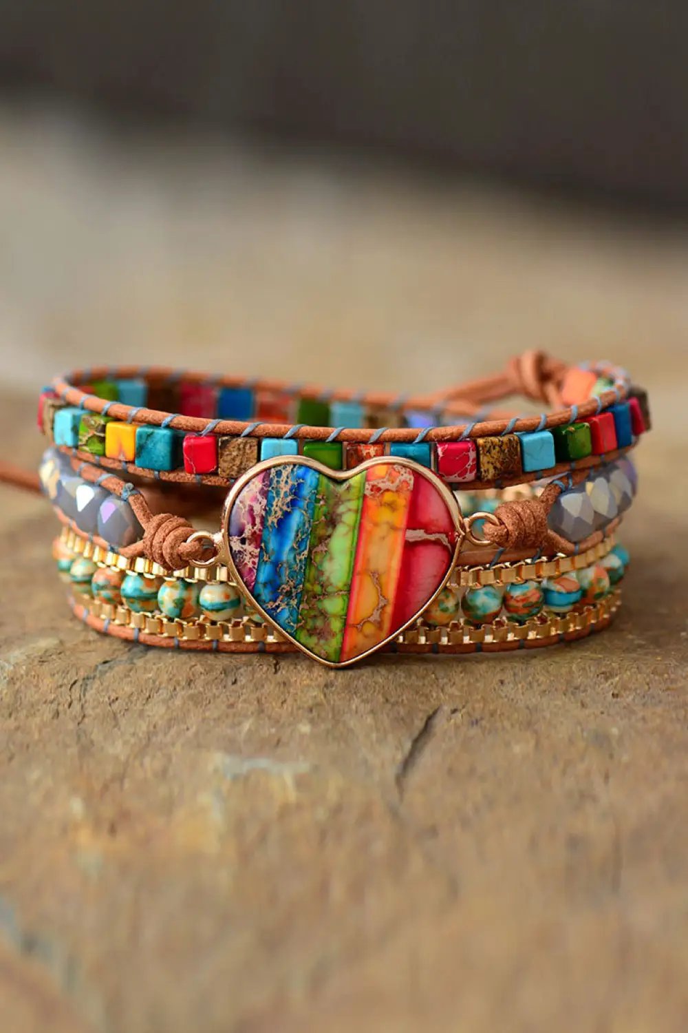 Imperial Jasper & Crystal Layered Bracelet by Trendsi