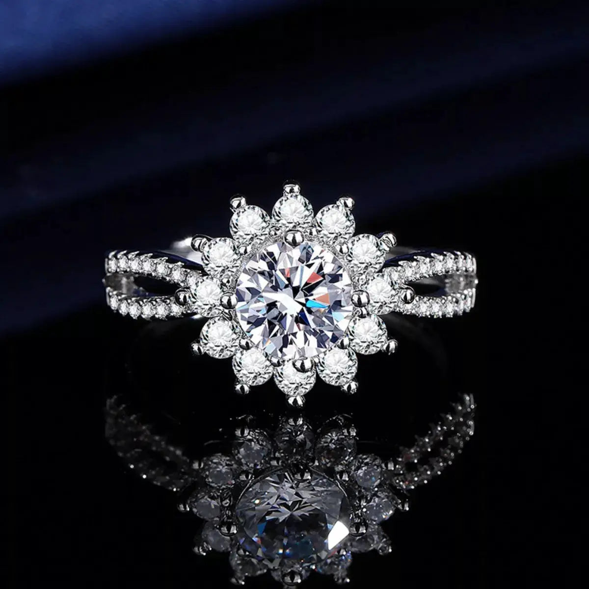 1 Carat Moissanite 925 Sterling Silver Flower Ring by Trendsi