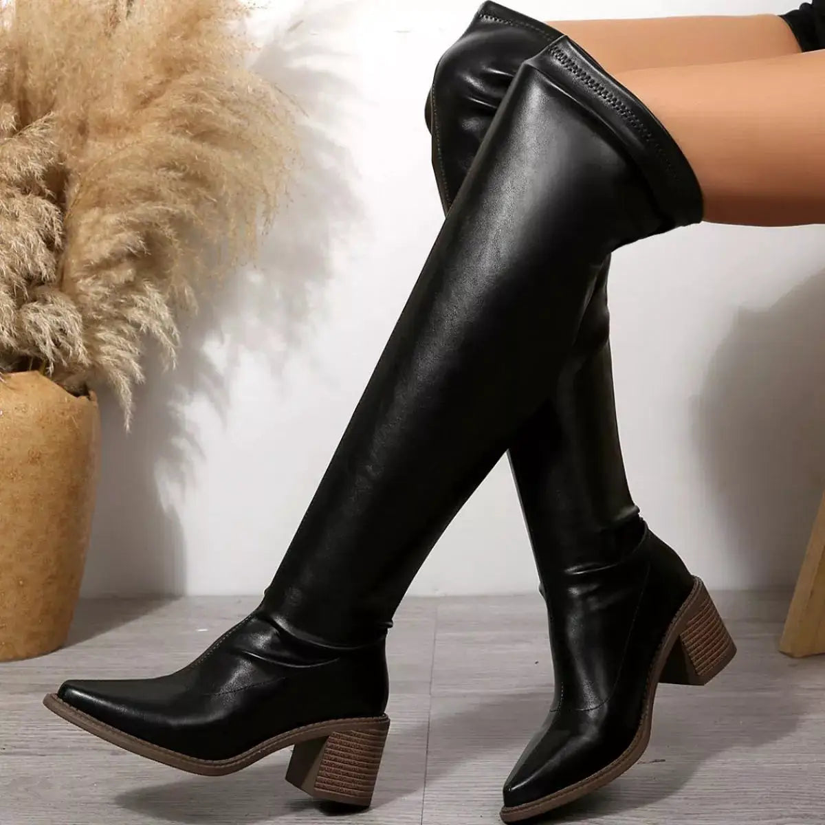 Point Toe Block Heels Boots by Trendsi