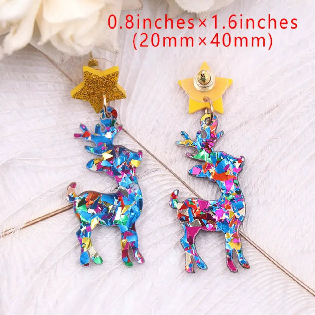 Acrylic Christmas Reindeer Dangle Earrings by Trendsi