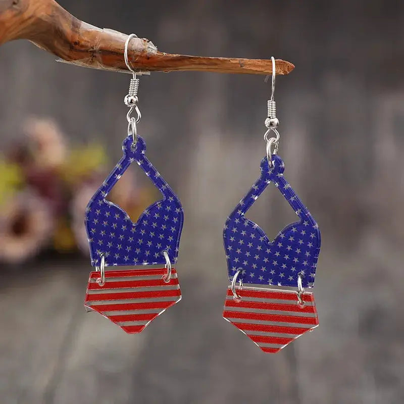 US Flag Pattern Acrylic Earrings by Trendsi