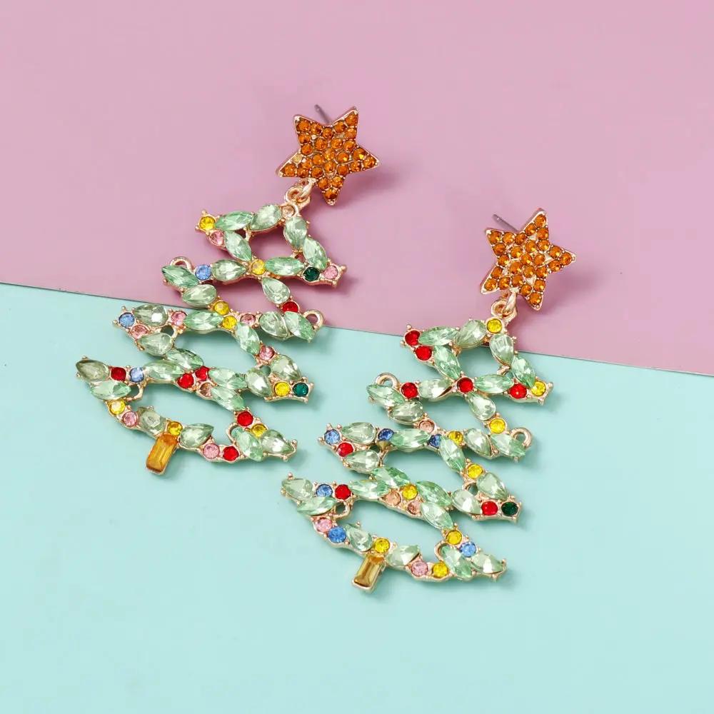 Christmas Tree Rhinestone Alloy Earrings by Trendsi
