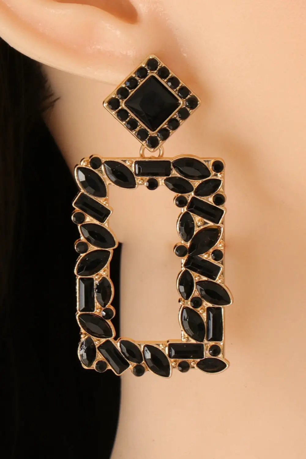 Square Shape Glass Stone Dangle Earrings by Trendsi