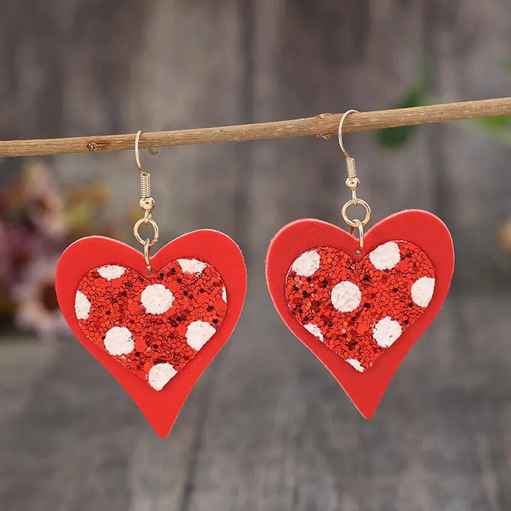 Sequin Heart Leather Drop Earrings by Trendsi