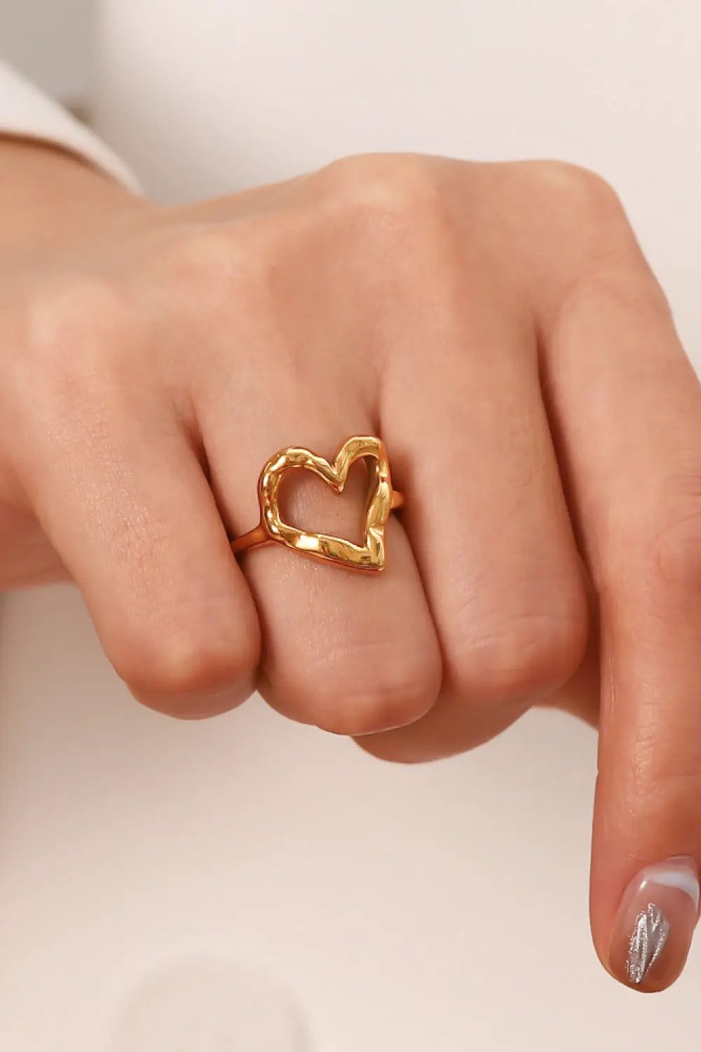 18K Gold Plated Heart-Shaped Ring by Trendsi