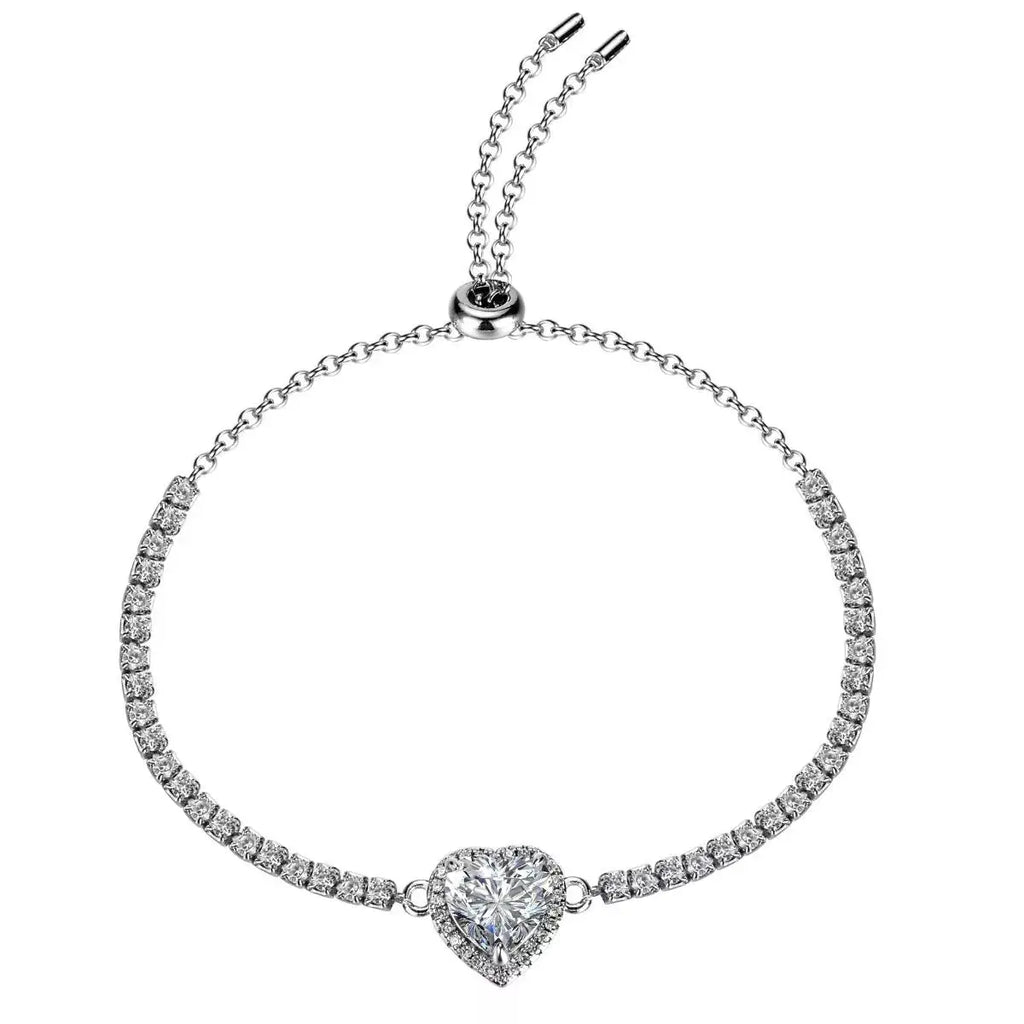 2 Carat 925 Sterling Silver Moissanite Chain Heart Bracelet by Trendsi