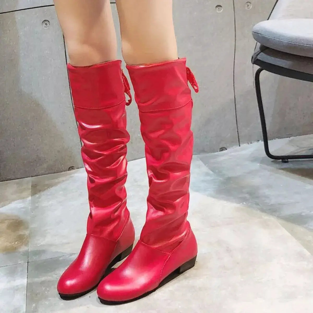 Round Toe Low Heel Boots by Trendsi