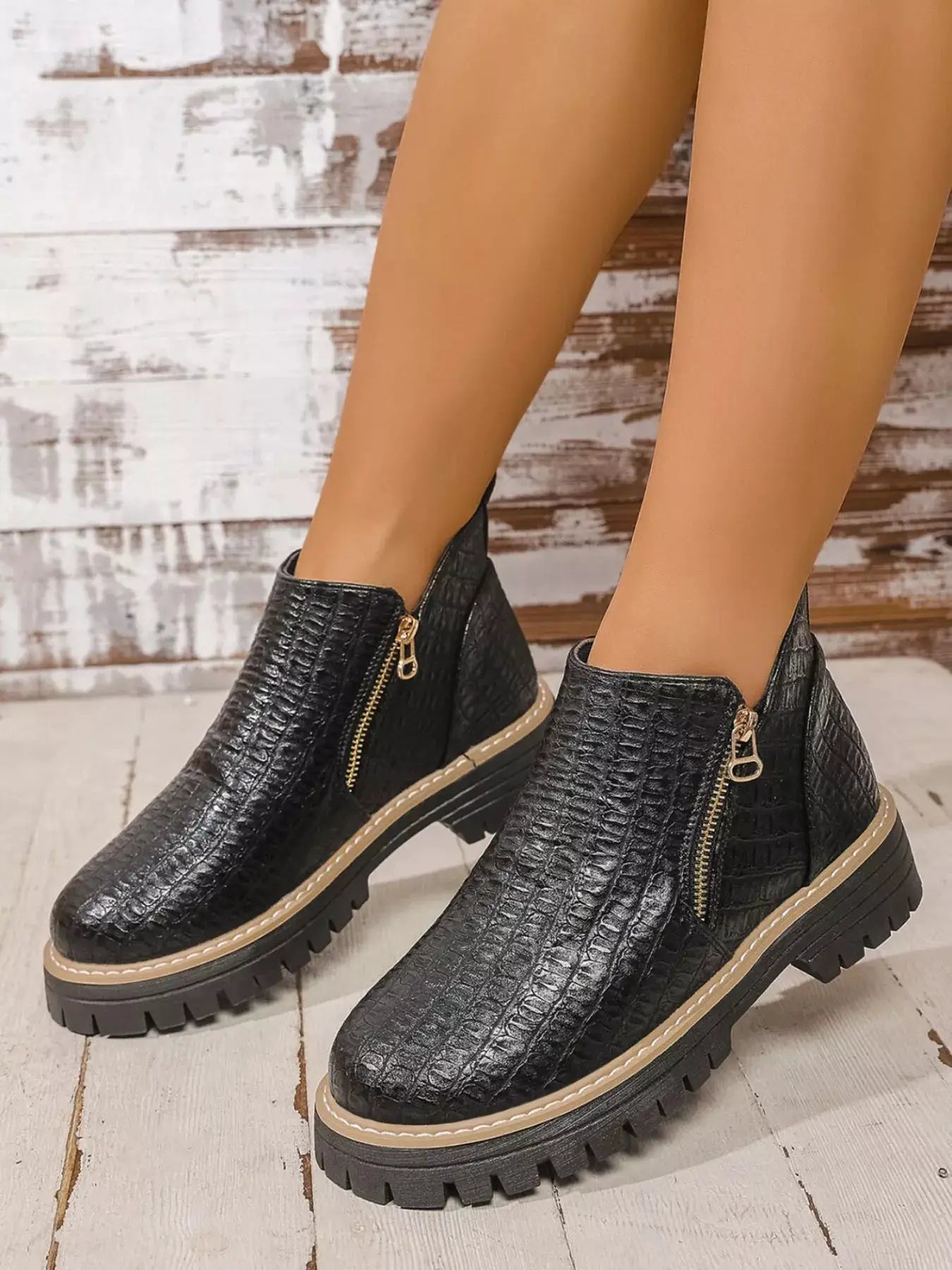 Round Toe Side Zip Ankle Boots by Trendsi