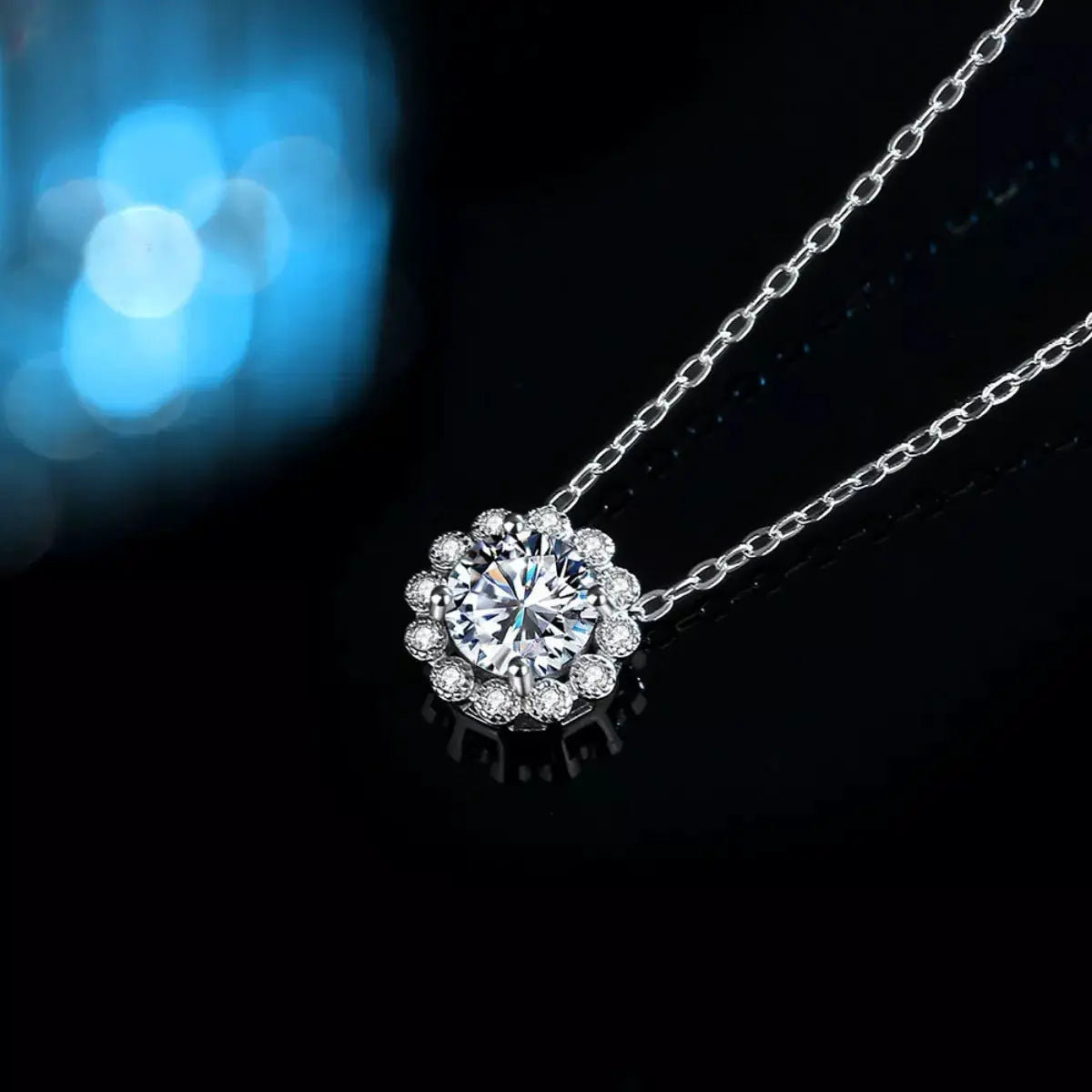 1 Carat Moissanite 925 Sterling Silver Flower Necklace by Trendsi
