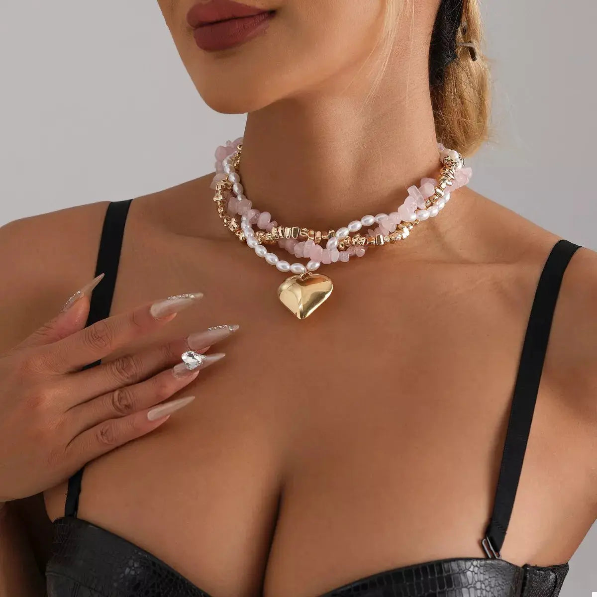 Three-Layered Heart Pendant Necklace by Trendsi