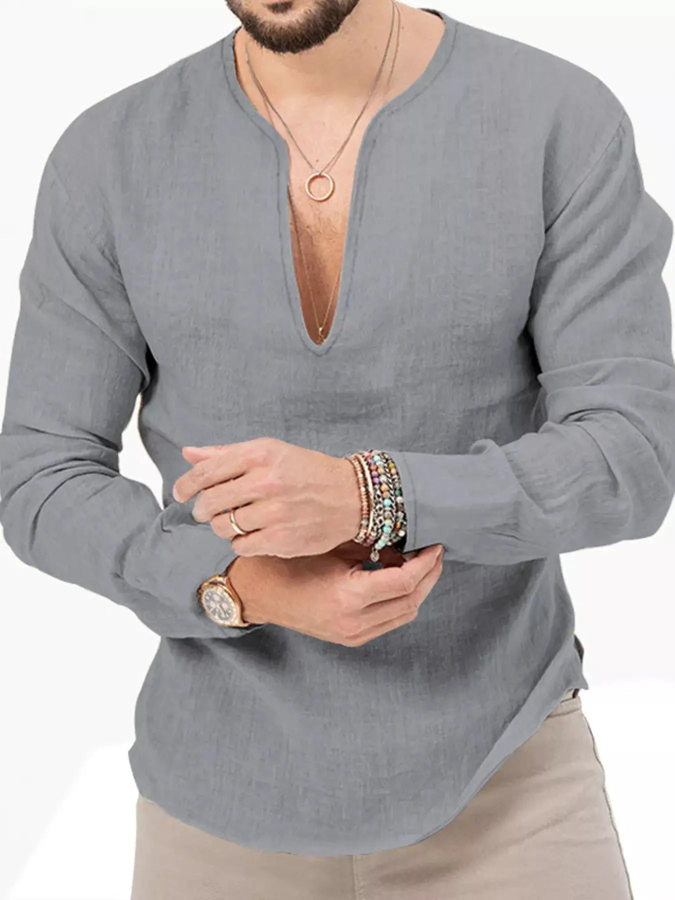 Men's Full Size Slim Fit Long Sleeve Blouse Plus Size by Trendsi