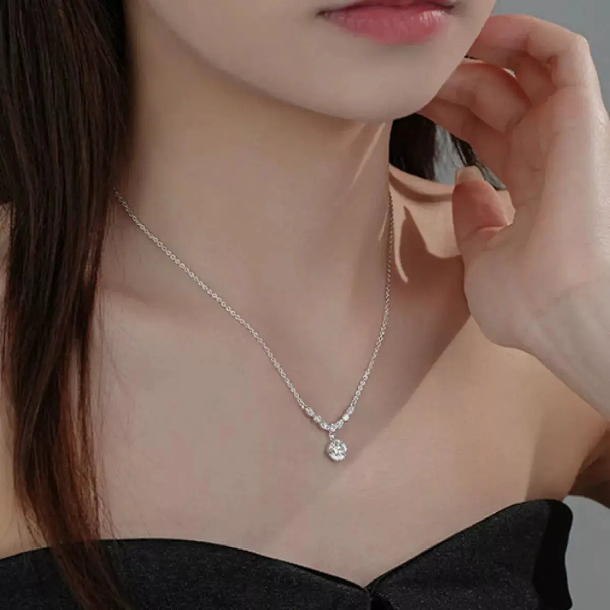 925 Sterling Silver Zircon Pendant Necklace by Trendsi
