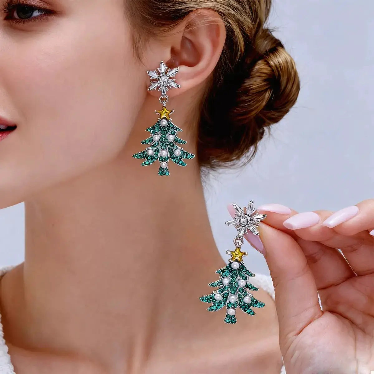 Christmas Tree Snowflake Dangle Earrings by Trendsi