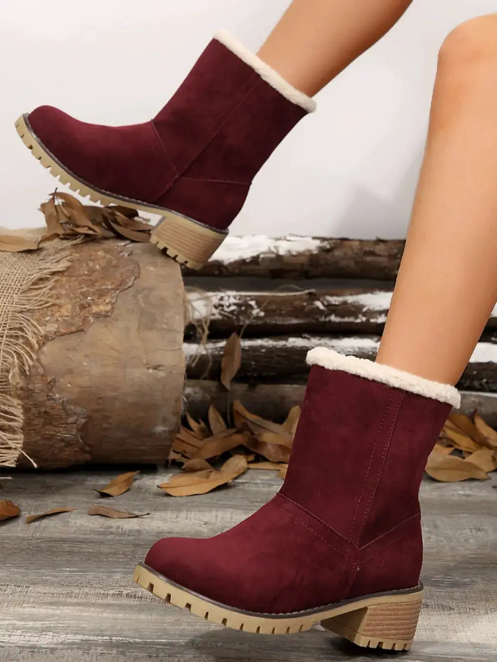 Thermal Fuzzy Block Heel Boots by Trendsi