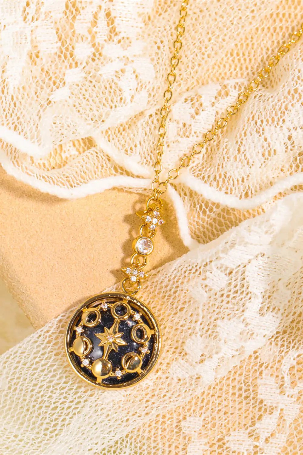 Vintage Blue Sandstone Pendant Copper Necklace by Trendsi