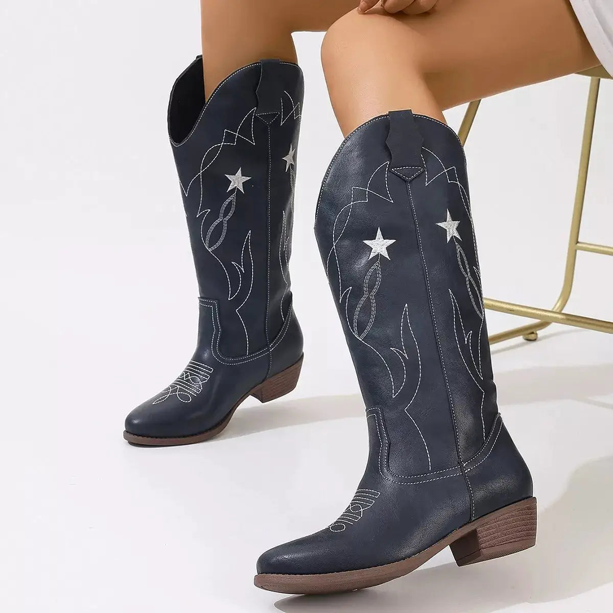 Western Star Embroidered Cowboy Boots by Trendsi