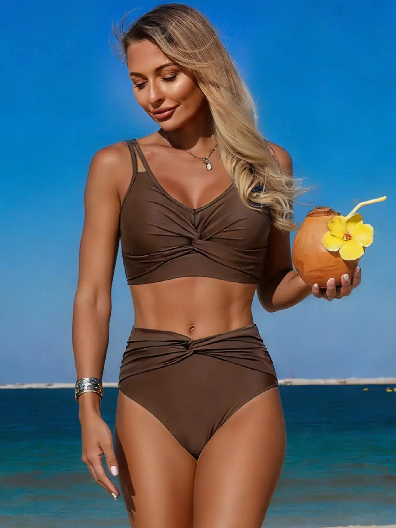 Twist Front High Waisted Swim Set by Trendsi