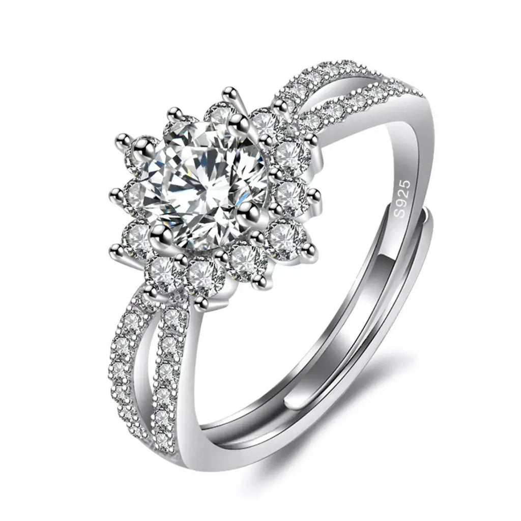 1 Carat Moissanite 925 Sterling Silver Flower Ring by Trendsi