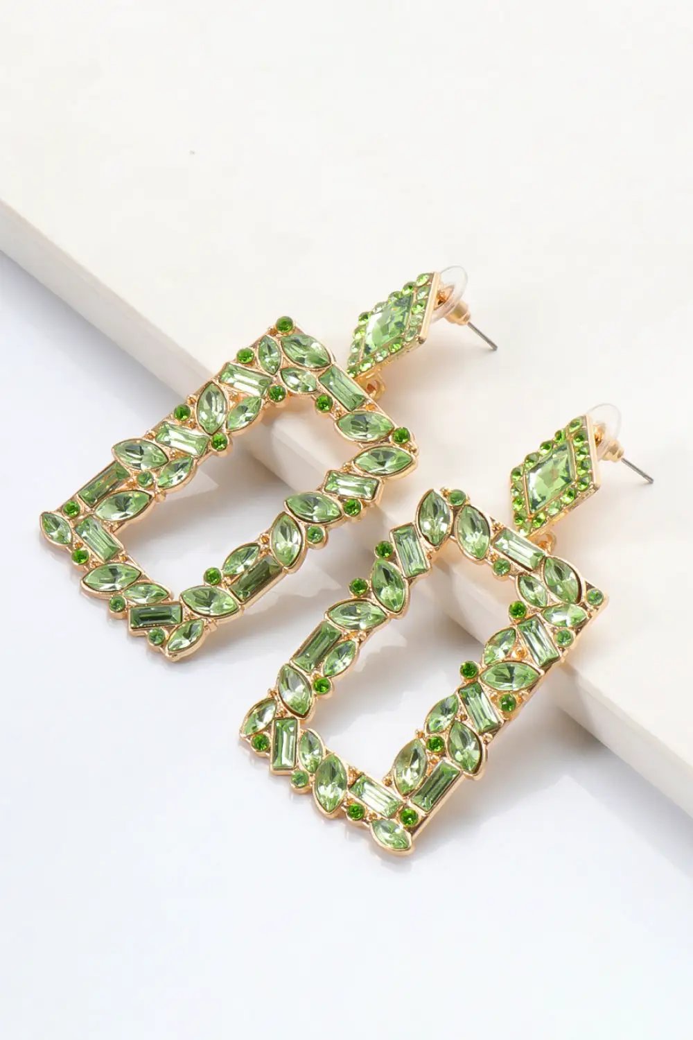 Square Shape Glass Stone Dangle Earrings by Trendsi