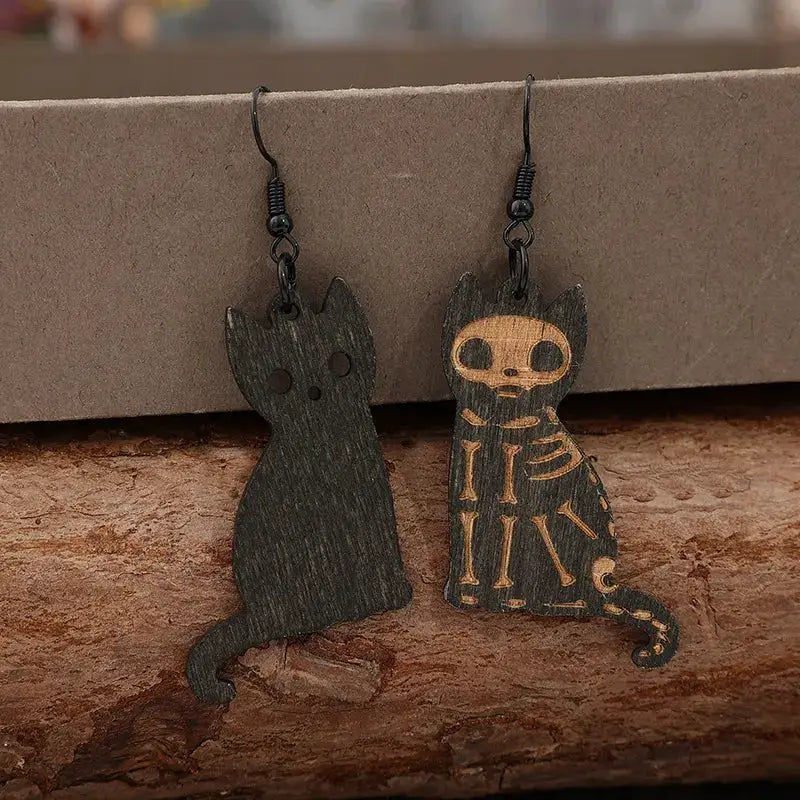 Alloy Hook Wooden Cat Earrings by Trendsi