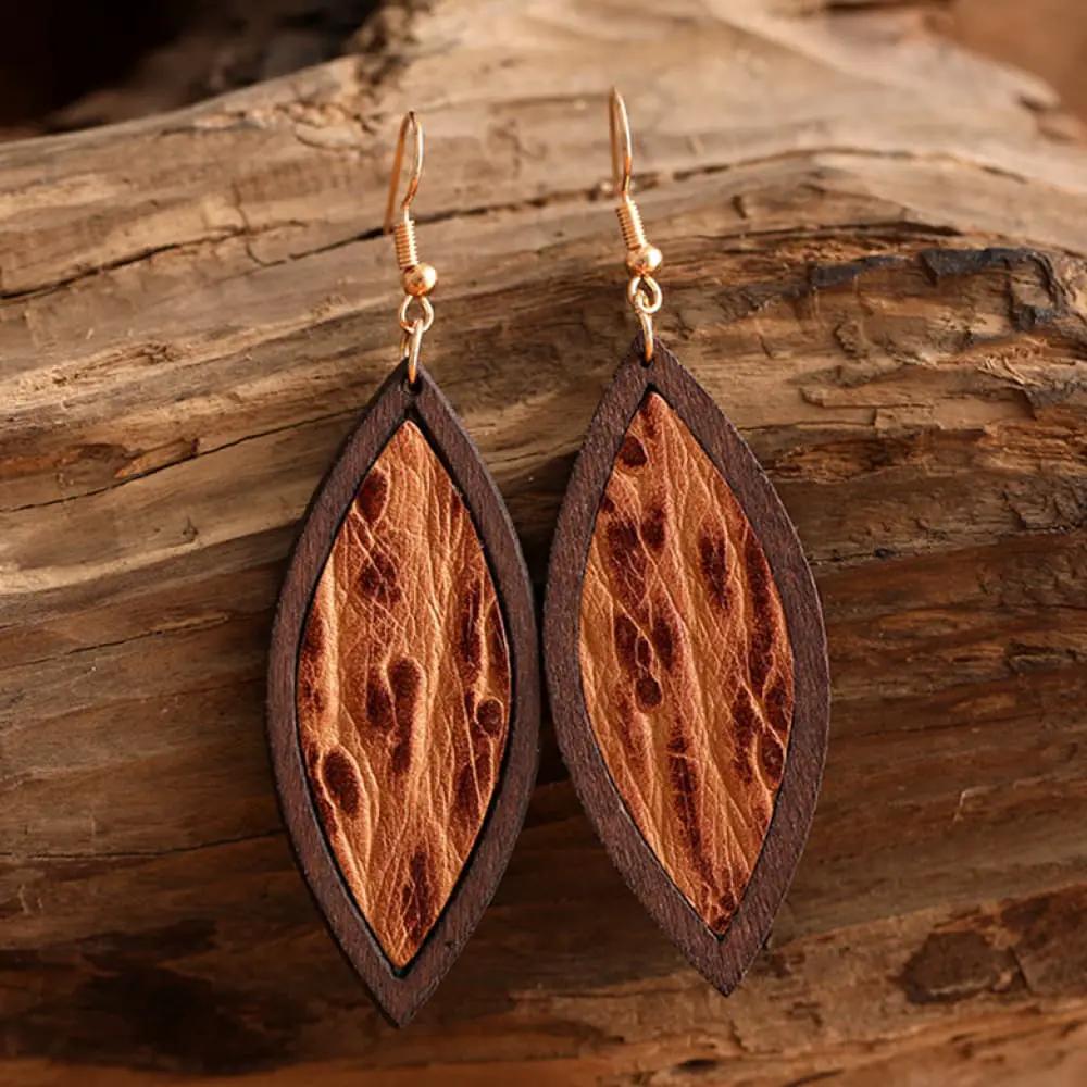 Geometrical Shape Wooden Dangle Earrings by Trendsi