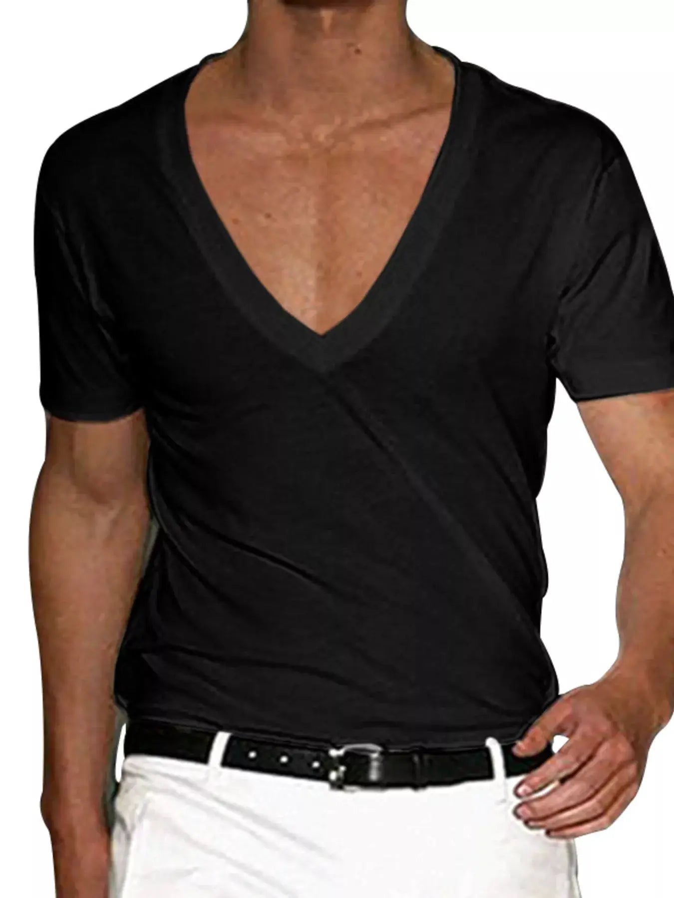 Men's Full Size Deep V-Neck T-Shirt Plus Size by Trendsi