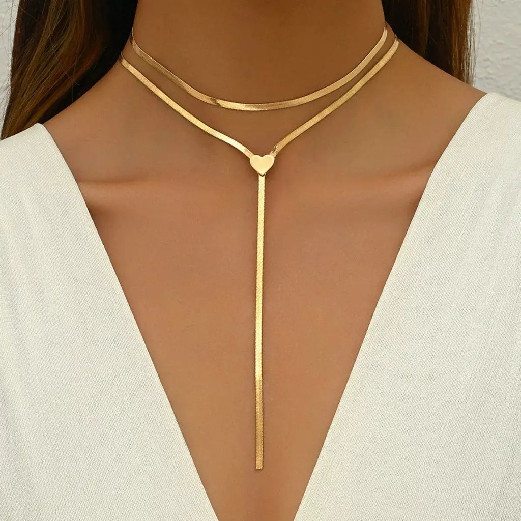 2 Piece 18K Gold-Plated Heart Necklace by Trendsi