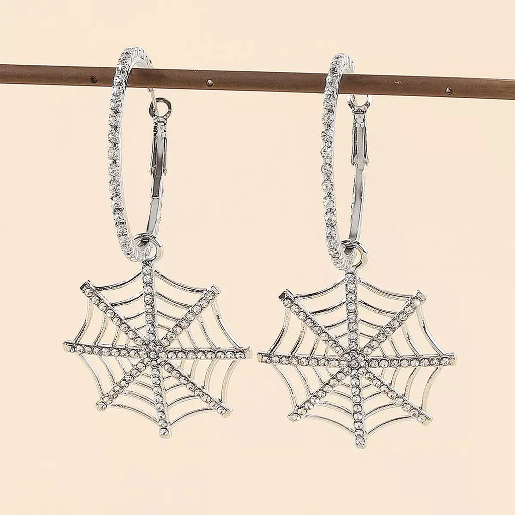Spider Web Dangle Hoop Earrings by Trendsi