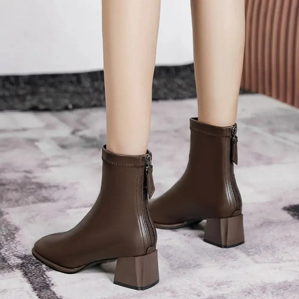 Round Toe Block Heels Boots by Trendsi