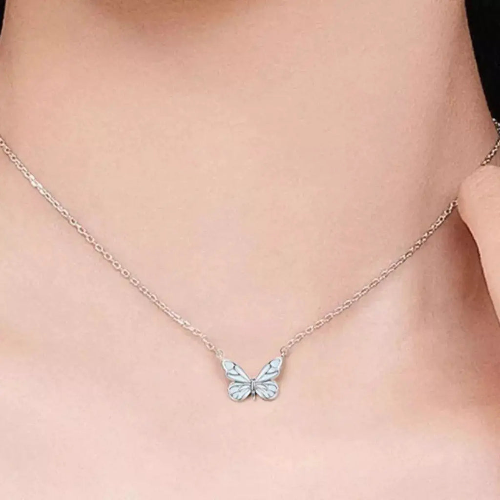 925 Sterling Silver Butterfly Necklace by Trendsi