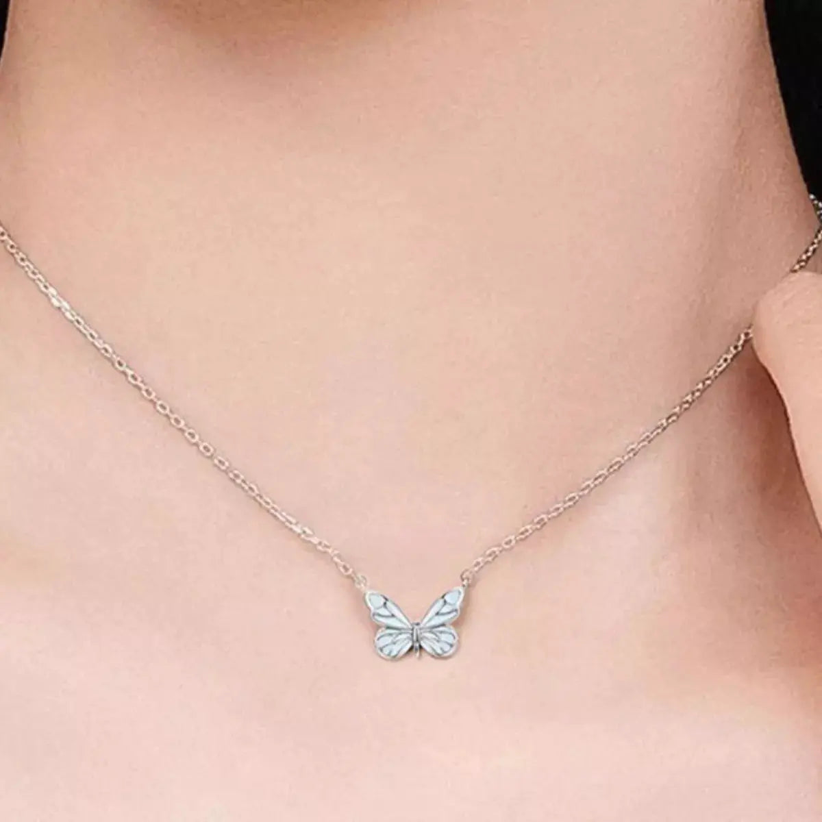 925 Sterling Silver Butterfly Necklace by Trendsi