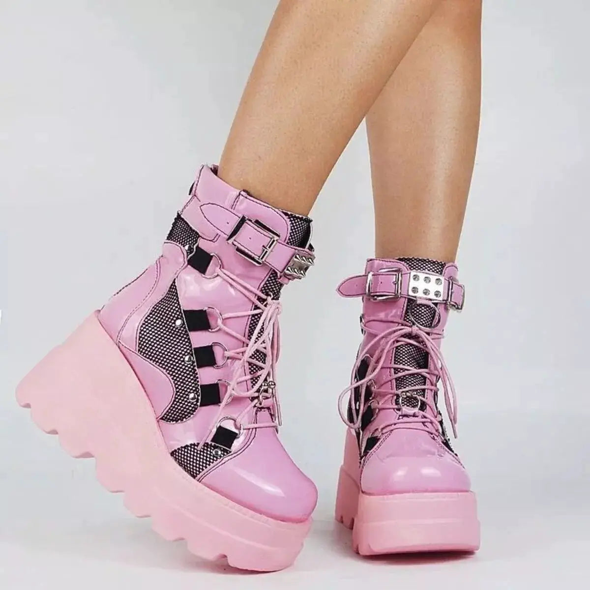 Lace Up Platform Wedge Boots by Trendsi