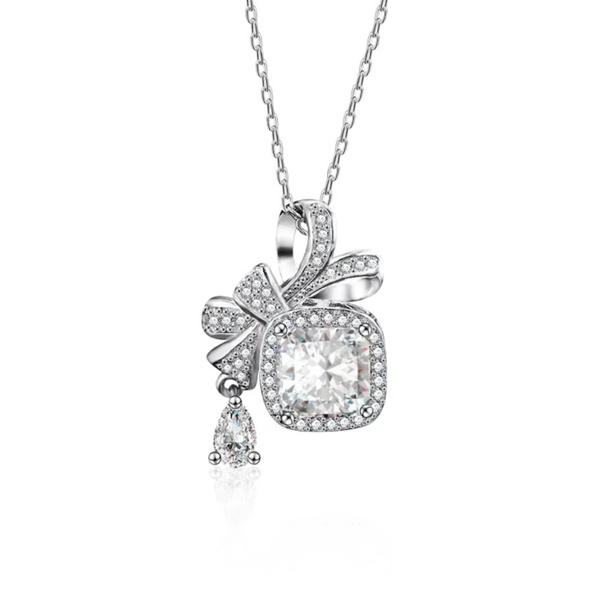 1.5 Carat Moissanite 925 Sterling Silver Bowknot Pendant Necklace by Trendsi