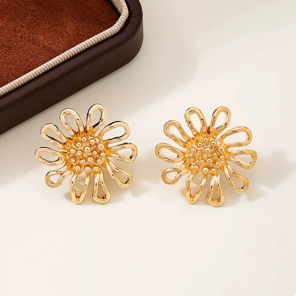 18K Gold-Plated Flower Stud Earrings by Trendsi