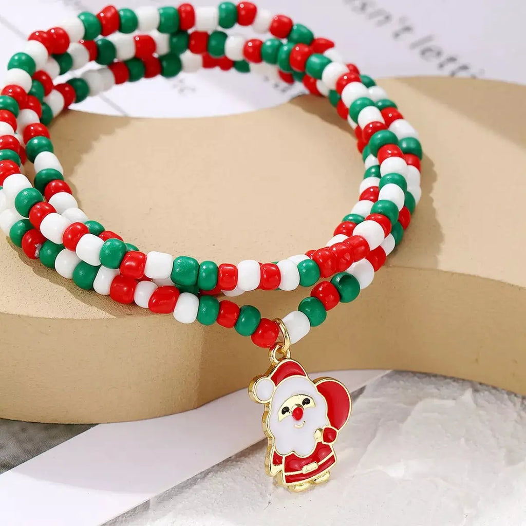 Christmas Beaded Necklace with Santa Charm by Trendsi