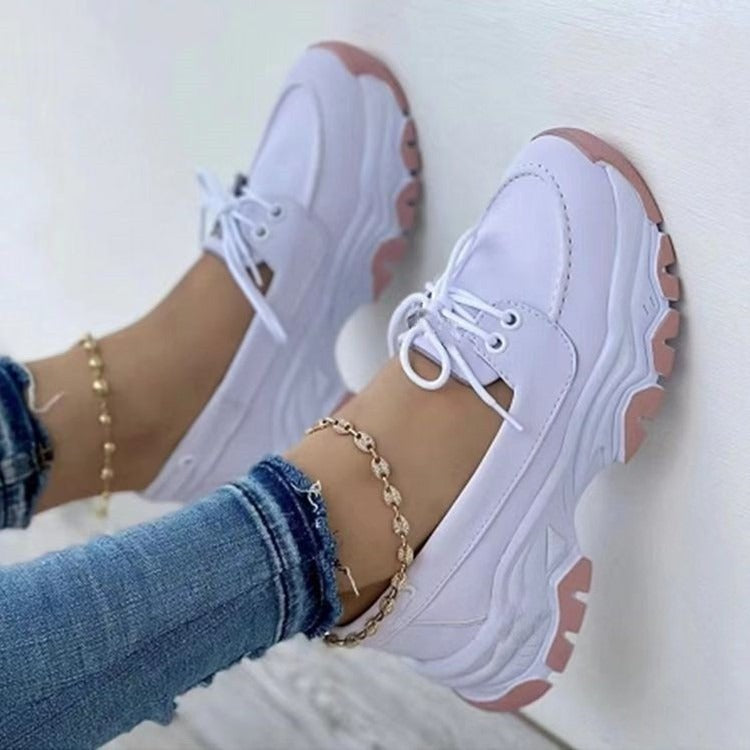Front Lace up Casual Single Shoe Thick Sole Large Round Toe Low Top Single Shoe