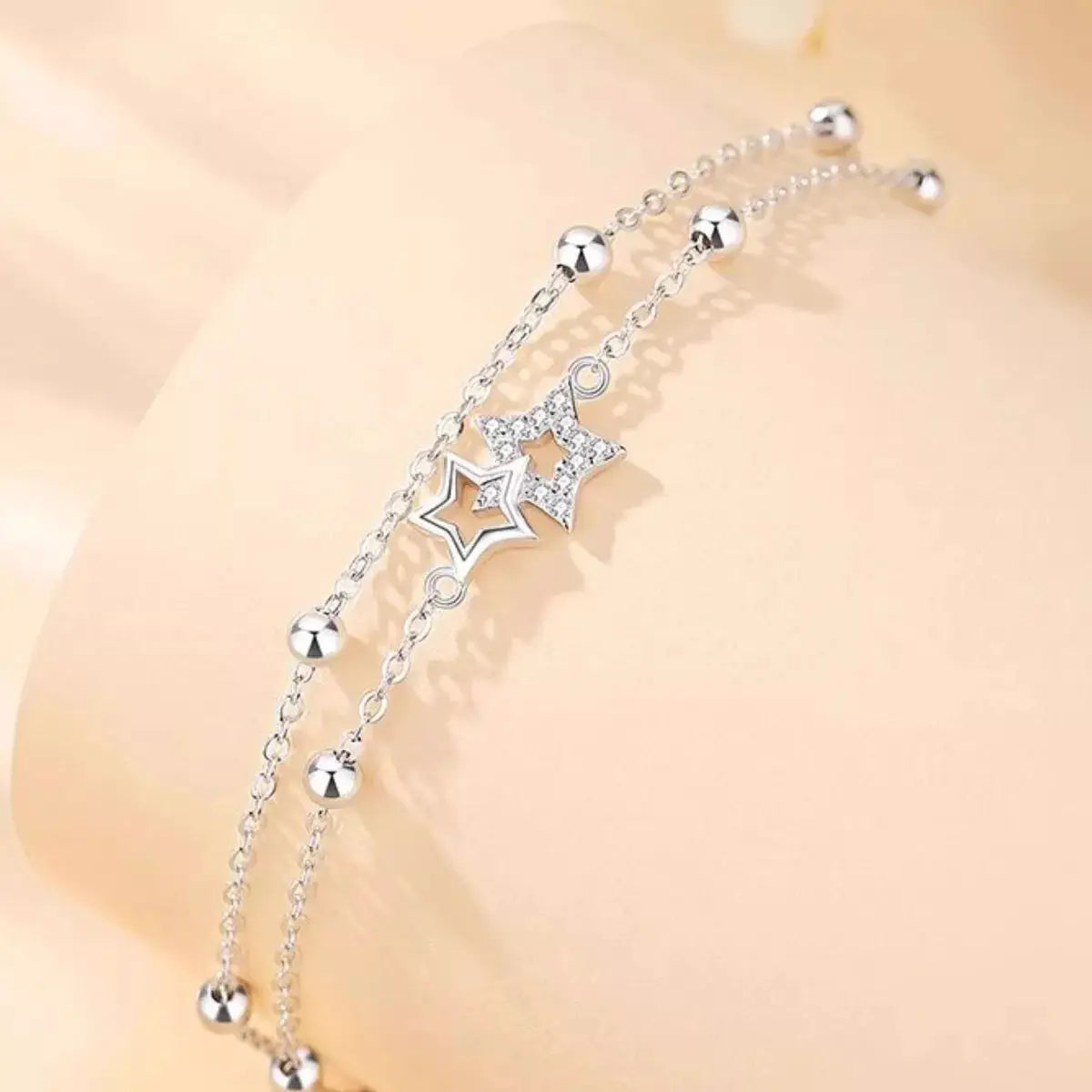 925 Sterling Silver Zircon Star Chain Bracelet by Trendsi